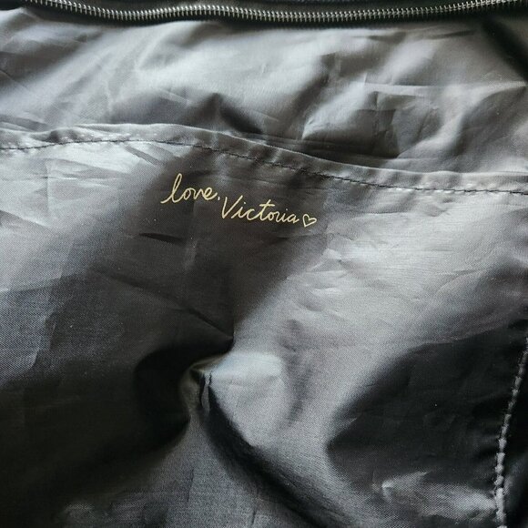 Victoria's Secret Sequin Lip Zip Shoulder Tote Weekend Duffle Gym Black Bag - Picture 10 of 16